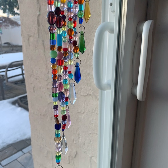 Hand Crafted Multicolor Beaded Crescent Light Catcher - Picture 9 of 13